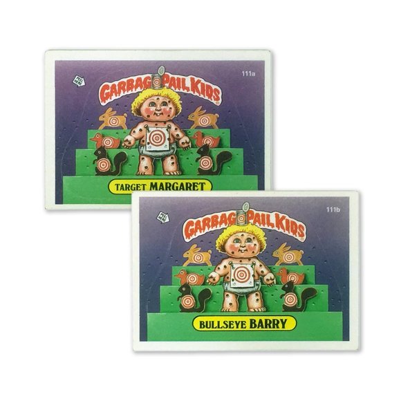 1986 Garbage Pail Kids 111a Target Margaret & 111b Bullseye Barry Trading Cards - Picture 1 of 4